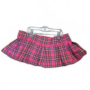 Music Legs School Girl Pink Plaid Pleated Mini Skirt S/M